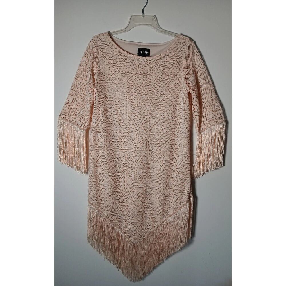 Charleston Gatsby Dress Long Fringe Step in Style Lace Beige Lines Small
